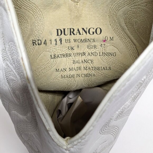 Durango Western Cowboy Boot Womens 10 White Mid Calf Stitched Pointed Toe - Picture 8 of 9
